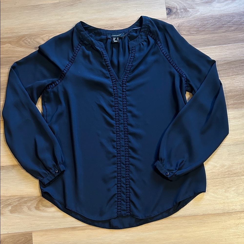 Atmosphere Navy Long-Sleeve Peasant Blouse